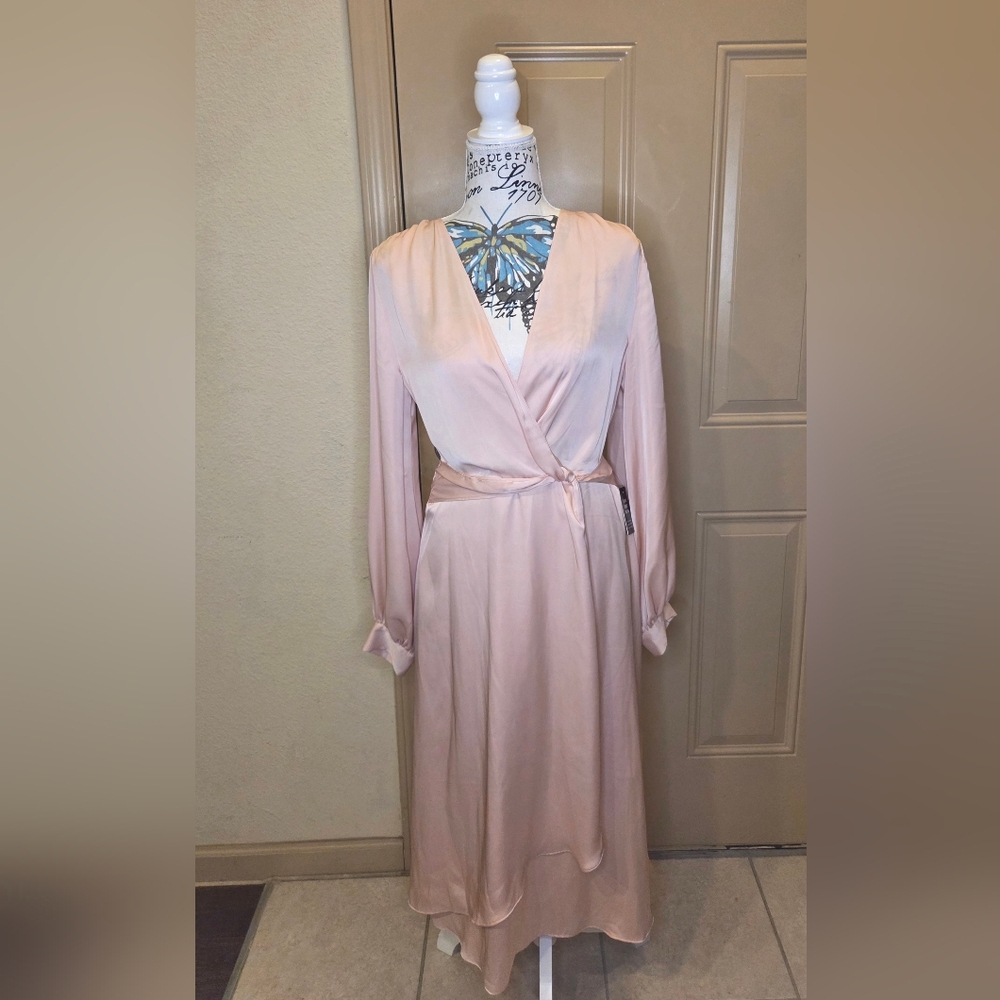NWT Express Satin Twist Front Midi Dress - Blush - Size S